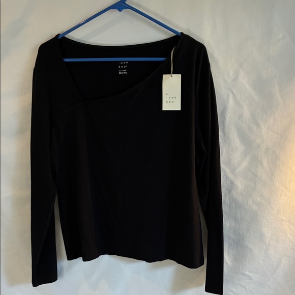 NWT A New Day black long sleeves top boxy fit asymmetric neck casual comfy XXL - Picture 1 of 6